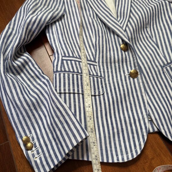 J. Crew Schoolboy Womens Blue White Stripped Blazer Sz 0 - Picture 5 of 7